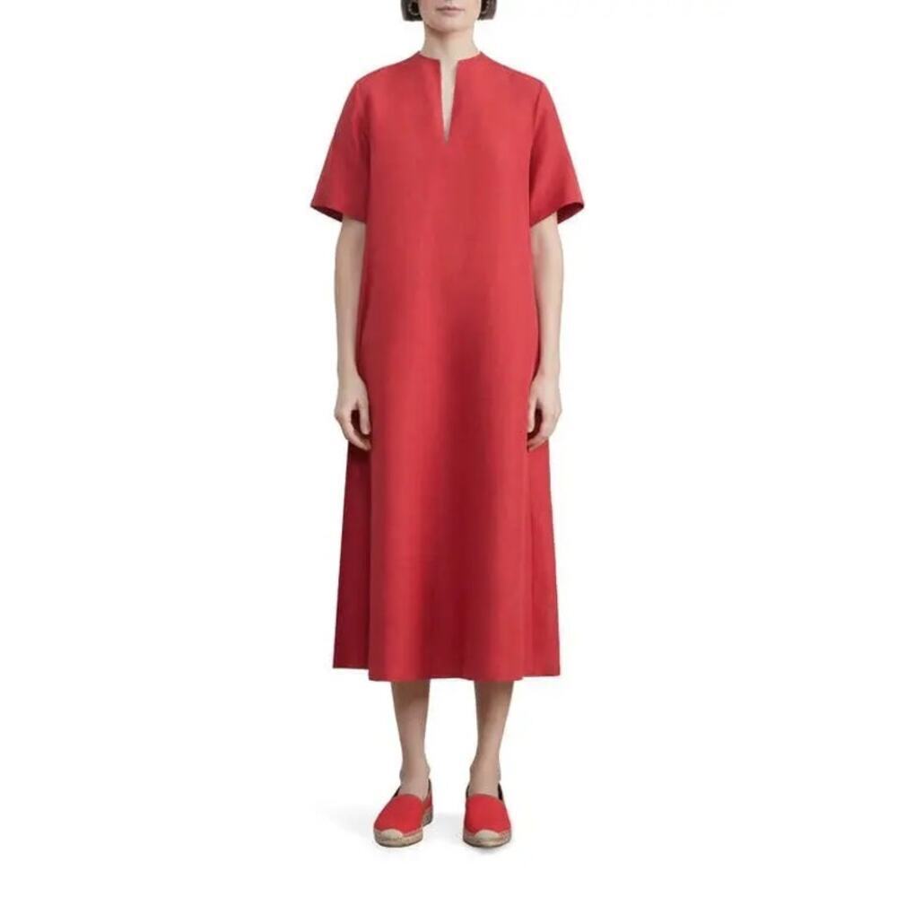 Lafayette 148 New York Raleigh Belted Silk Midi Dress in Flame Size S NWT